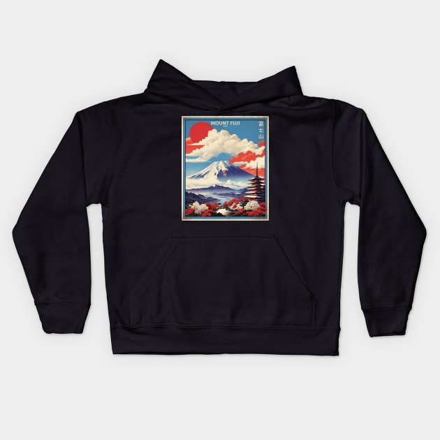 Mount Fuji Japan Vintage Poster Tourism Kids Hoodie by TravelersGems